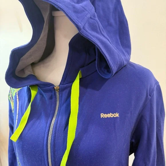 Reebok Blue and Green Athletic Jacket with Hood - Picture 3 of 8